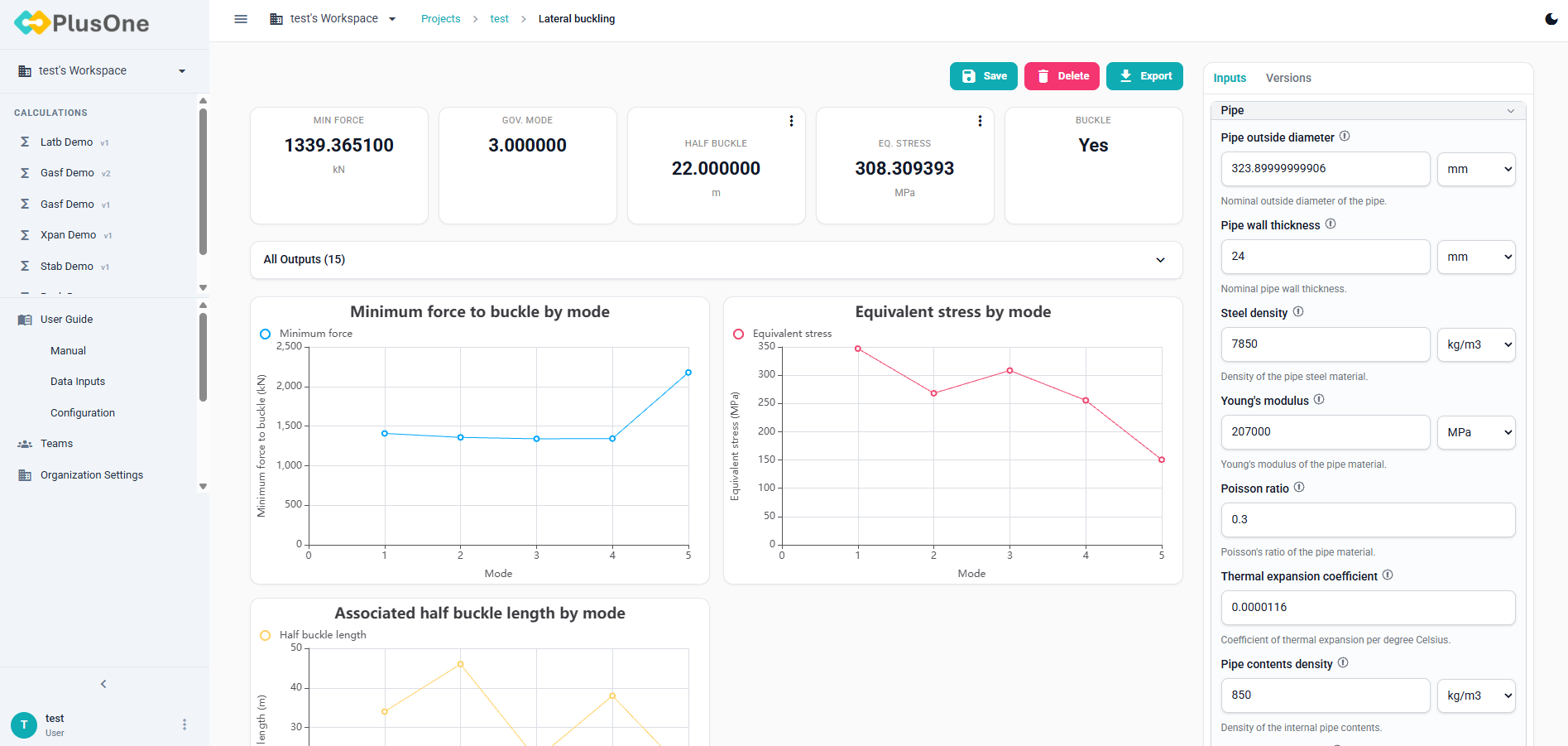 PlusOne project and calculation management workspace