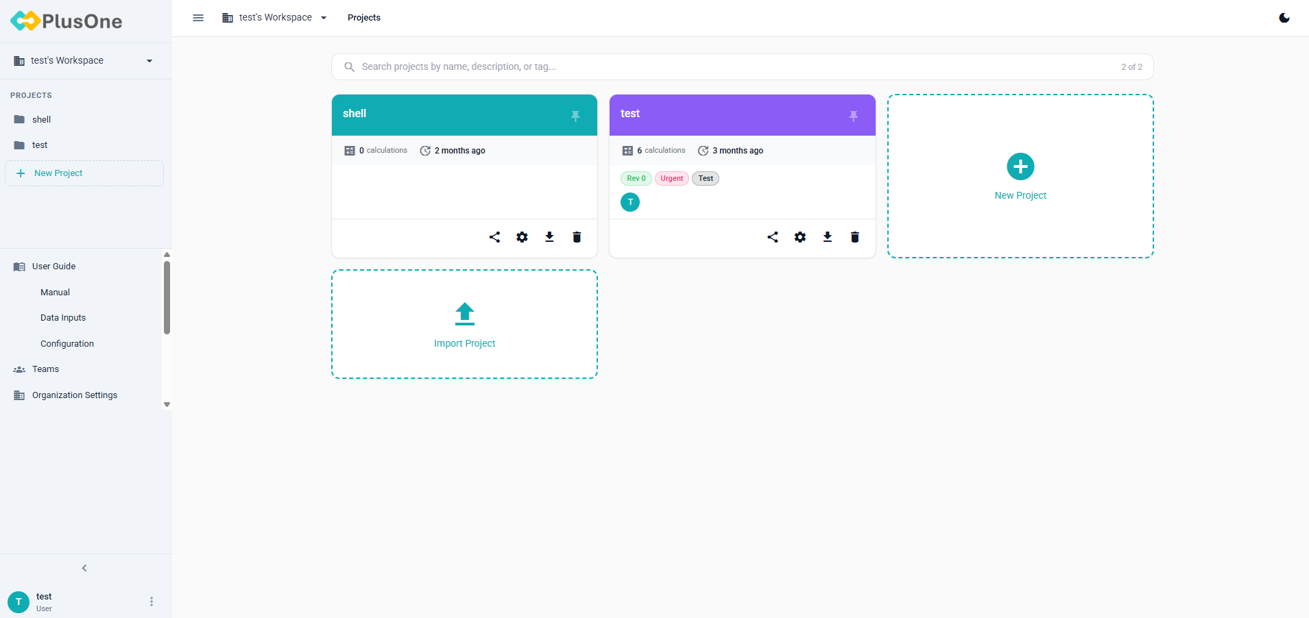 PlusOne project and calculation management workspace